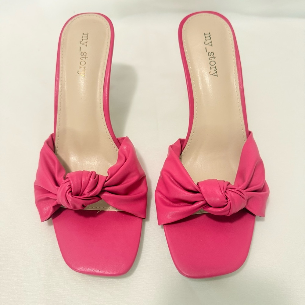 My Story Pink Mules with Bow Detail